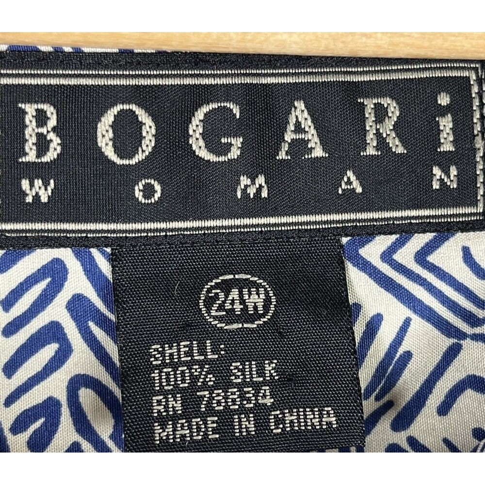 Bogari Woman 100% Silk Sleeveless Tunic Top Blue White Tribal Print Size 24W - Picture 4 of 13